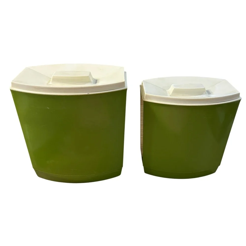 Vintage Mod Avocado Green Canister Set 1970s Retro Floral Kitchen‎ Decor